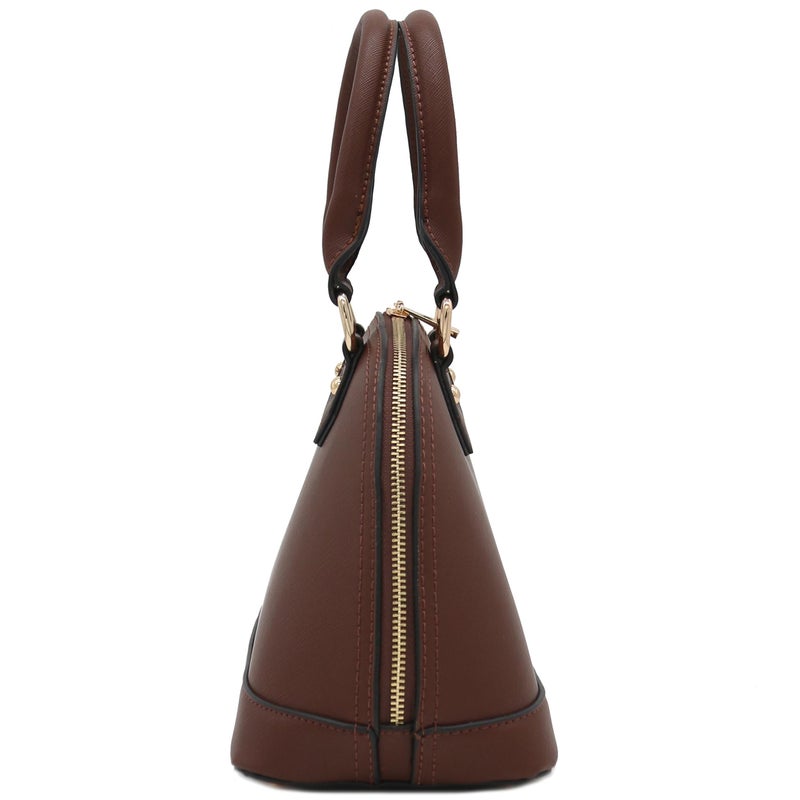 FashionPuzzle Zip-Around Classic Dome Satchel (Coffee) - Image 3